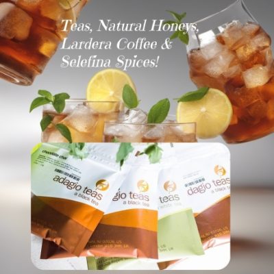Adagio Teas- Trying new teas is easy with our loose teas sampler sets. Expand your repertoire and venture outside your comfort zone with our 40 themed assortments. They make great gifts, combining variety, low cost and fun discovery in every package. Adagio also carry's natural honey's and Selefina spices.