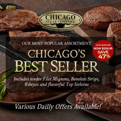 Chicago Steaks- We specialize in hand-cut, Mid-West raised USDA Prime beef. The very best steaks your money can buy. We raise, trim and age our steaks using centuries-old techniques then vacuum-seal each individually locking in flavor and freshness.