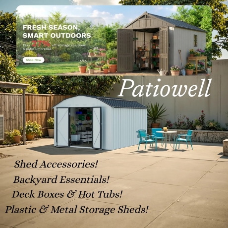 Patiowell sheds provides you with backyard storage space, and can assist you in finishing your projects. Use your vision to match various accessories or decorations to create your own unique space. The shed isn't only for your tools but also a room for your creative.
