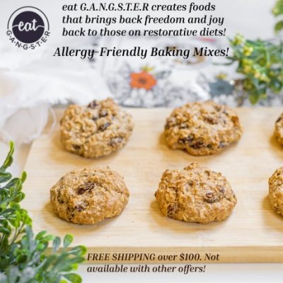 eat G.A.N.G.S.T.E.R- Finally you and your family can enjoy that chewy, delicious cookie you have been craving. This is food freedom at its best. Bake it to perfection or stir ingredients and dig right in with a spoon! Without grains, eggs, dairy or nuts. Our cookie mixes will bring you joy while supporting you in your health journey.