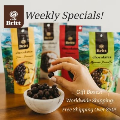 Cafe Britt-From the very beginning, Café Britt has proudly roasted it's coffee in the heart of it's origin of Costa Rica. This commitment to local roasting sets us apart from other coffee companies and is a hallmark of our brand. Our beans are hand picked at their peak ripeness, then expertly roasted and packed right here in Costa Rica, ensuring you receive the freshest coffee possible.