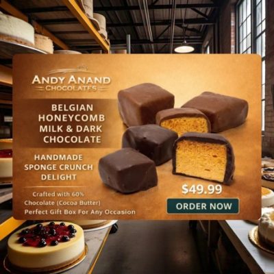 Andy Anand Luxury hand made chocolates with a difference. All Chocolates are made with natural ingredients, without any preservatives or chemicals. Taste completely different from machine made candies. There's only one word to describe them 'Divine'.