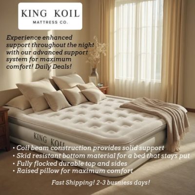 When it comes to comfort, King Koil doesn’t mess around. Made with premium materials and a built-in pump, it’s the air mattress that feels like a real bed, not just a pool float. That’s why it’s a world famous air mattress. Various sizes, built-in support, and fast setup.