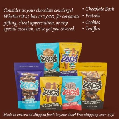 Zac's Sweet Shop makes gourmet delicious chocolates. From bite-sized chocolate confections including truffles, cookies, pretzels, and chocolate bark. They're on a mission to reinvent the box of chocolates through purpose, passion, and innovation.